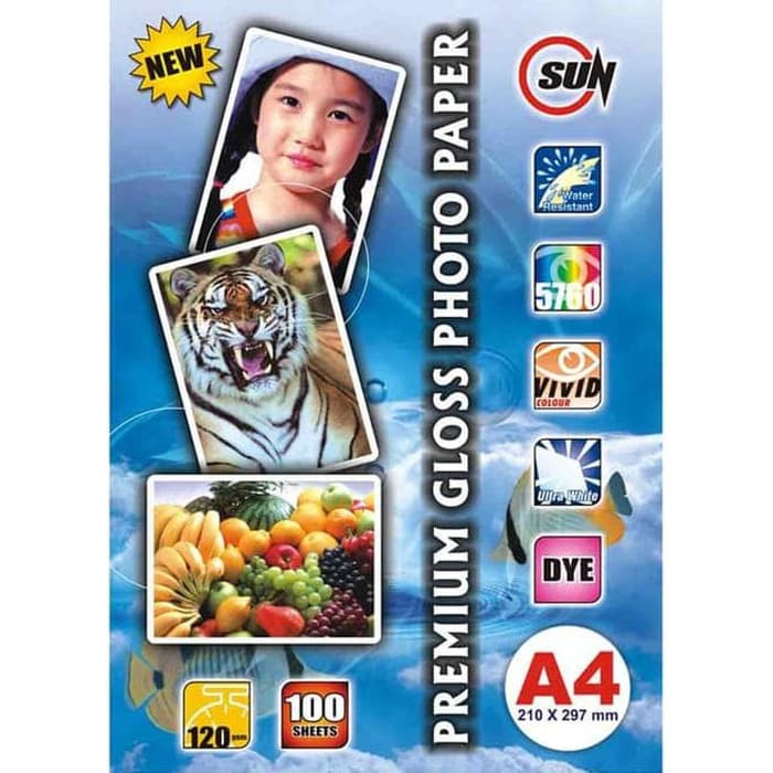 

SUN Premium Gloss Photo Glossy Paper 120 Gsm A4 One Side (Kertas SUN)