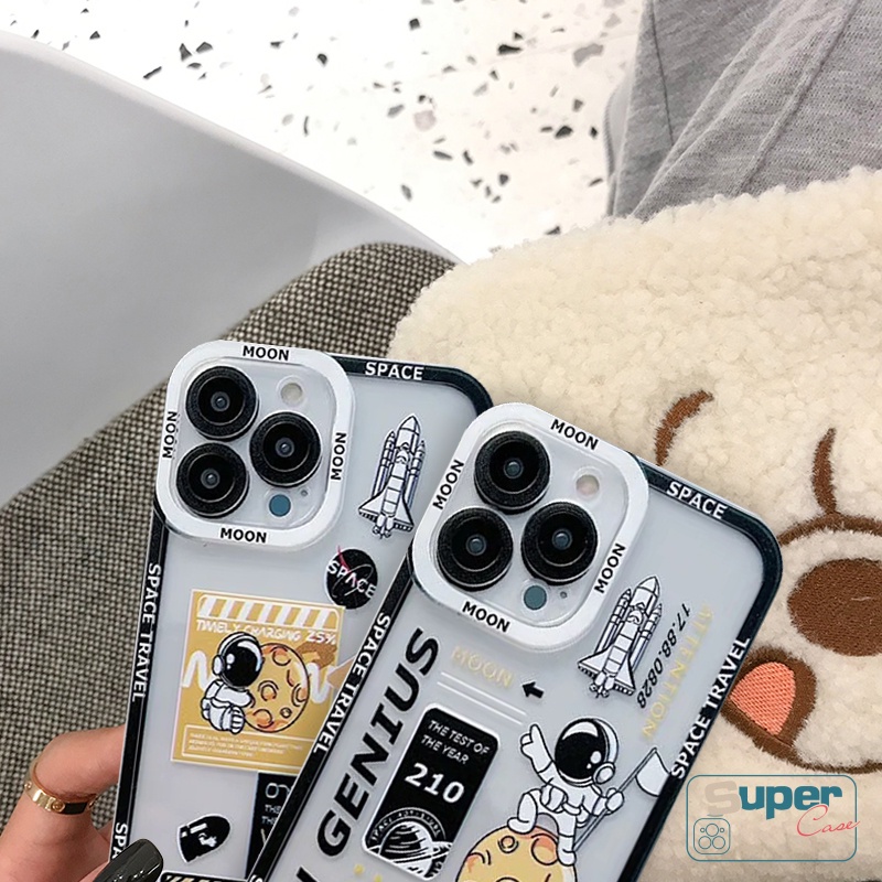 IPHONE Casing Ponsel Luar Angkasa Astronot NASA Merek Trendi Kompatibel Untuk Iphone14 13 12 11 Pro MAX 6 6S 78 Plus X XS MAX SE 2020transparan Lembut TPU Angel Eyes Cover Perlindungan Lensa