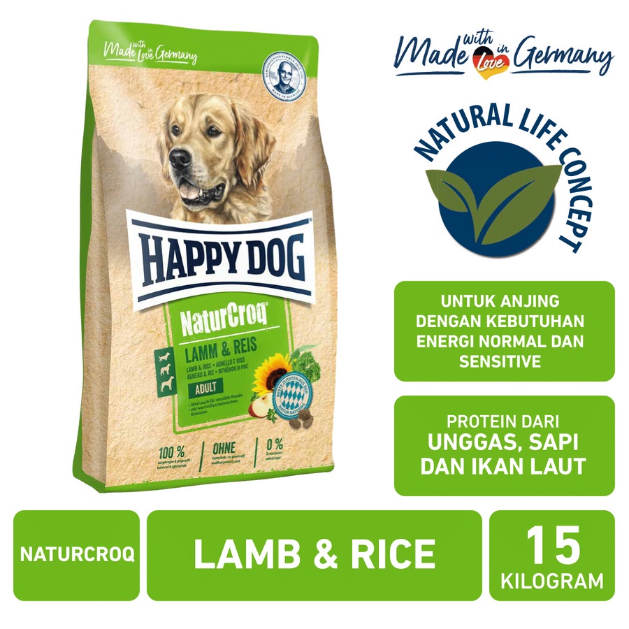 Happy Dog Makanan Anjing Dewasa Naturcroq Lamb &amp; Rice 15kg