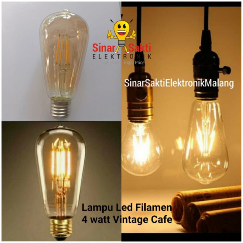 Lampu Led Filamen 4 watt 4w Edison Cafe E27 Vintage oval Outdoor