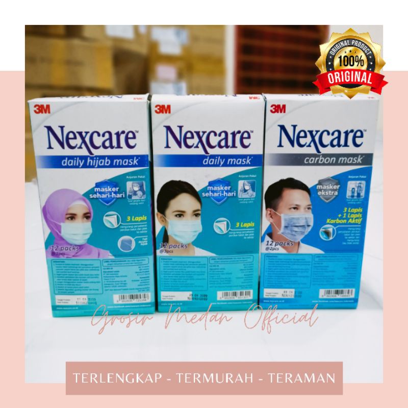 NEXCARE 3M EARLOOP 3 PLY MASK CARBON MASKER HIJAB