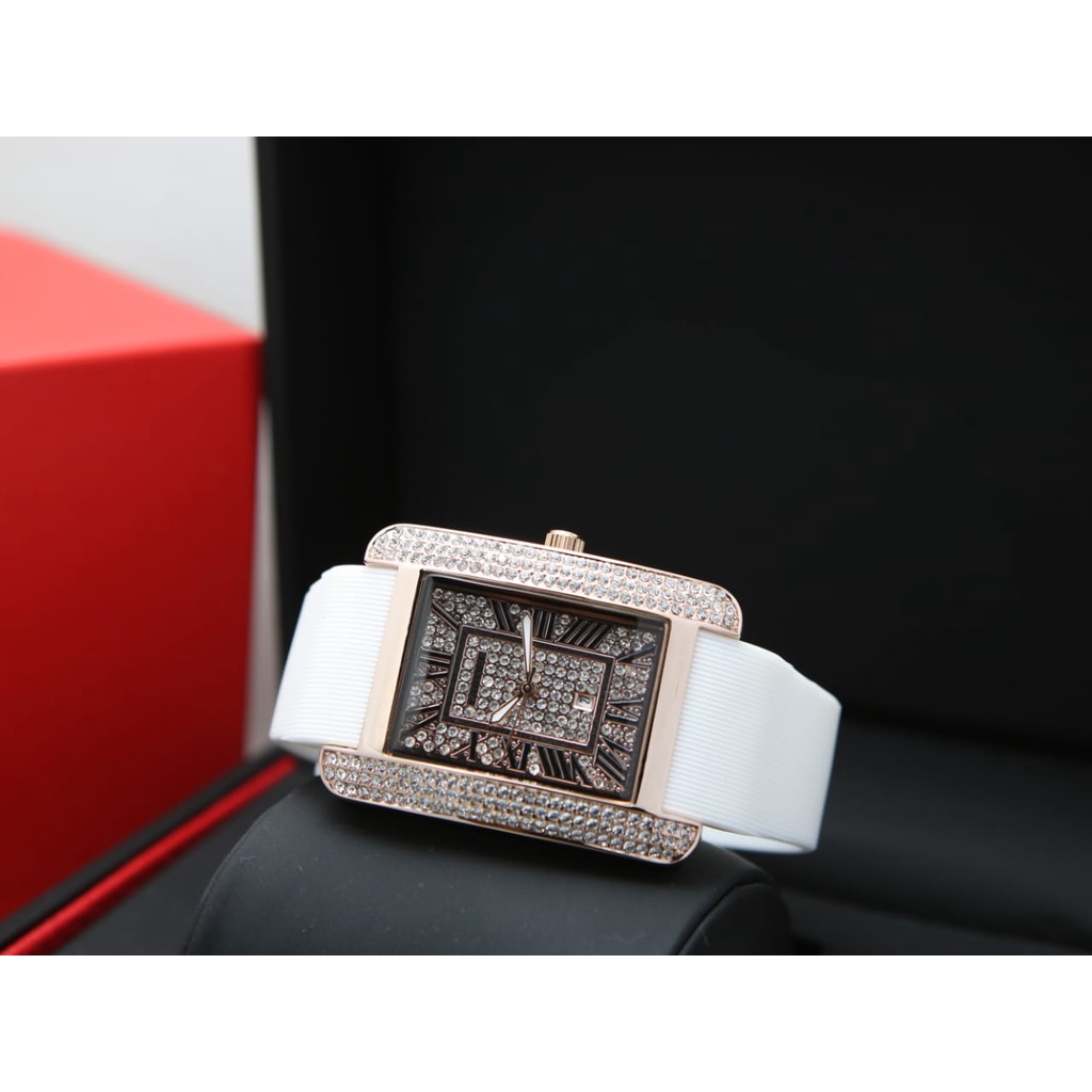 Jam Tangan Wanita S81702J Tali Rubber Case Permata Tanggal Aktif Free Box &amp; Baterai