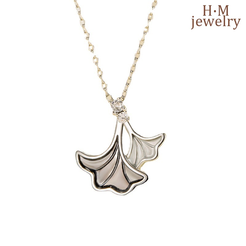 Kalung Rantai Sterling Silver 925 Dengan Liontin Daun Ginkgo Untuk Wanita
