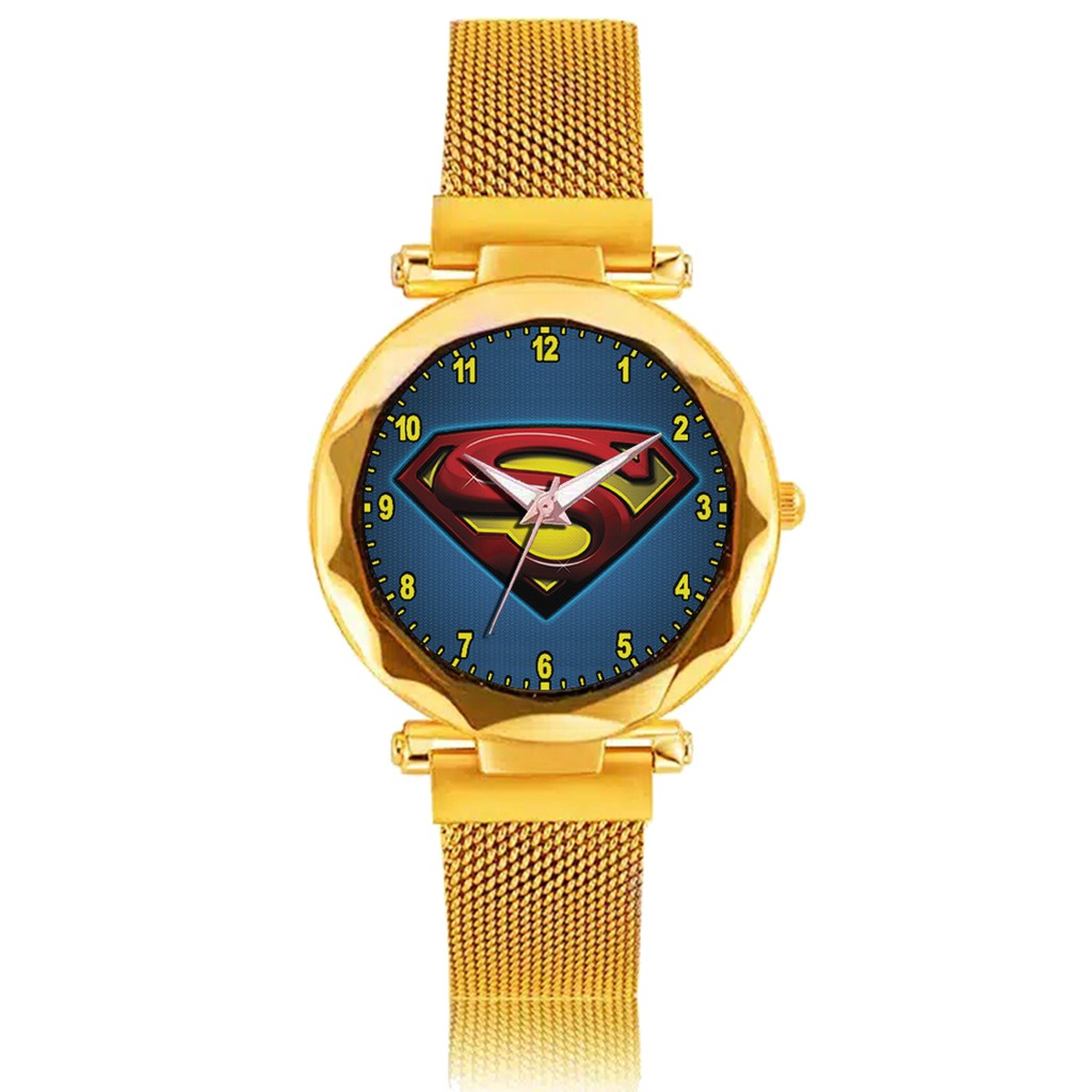 Jam Tangan Wanita Custom - SUPERMAN MOTIF 1 Free Box &amp; Batre Cadangan