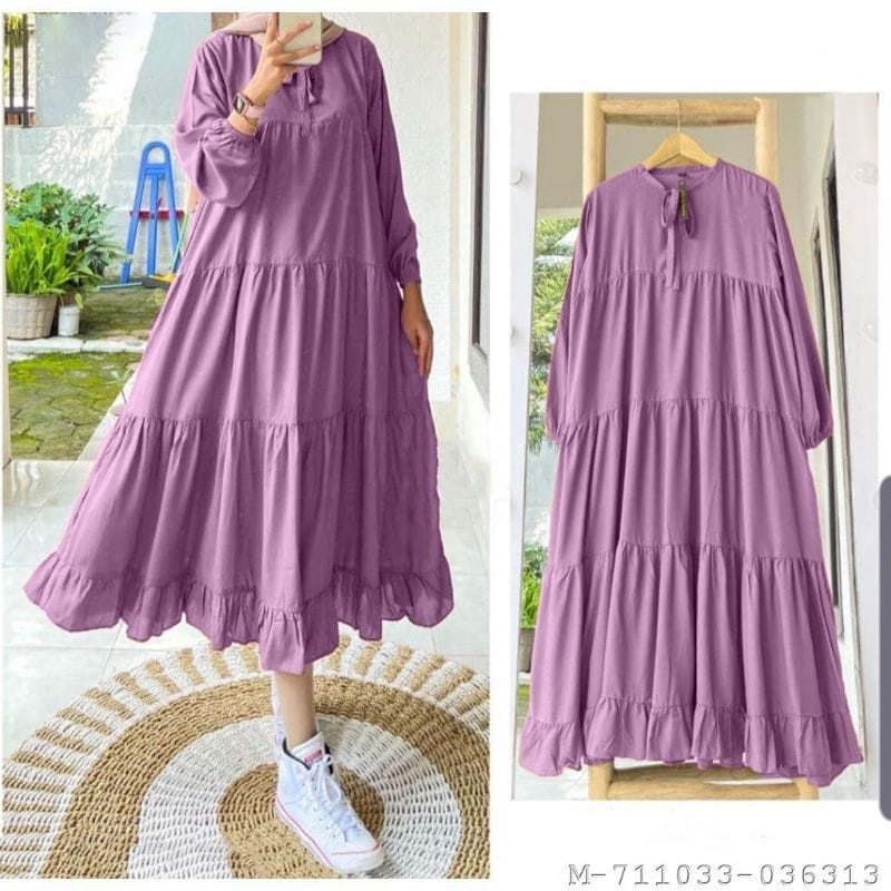 SOJIN MIDI DRESS | DRESS RAYON PREMIUM | TUNIK FULL REMPEL SUSUN RUFFLE | KOREA DRESS VIRAL TERBARU MURAH | SAFINA MIDI