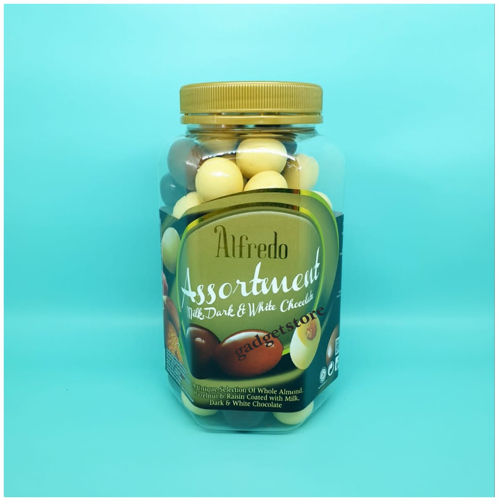 

Coklat Susu Hitam Putih isi kacang Almond, Hazel dan kismis 450g