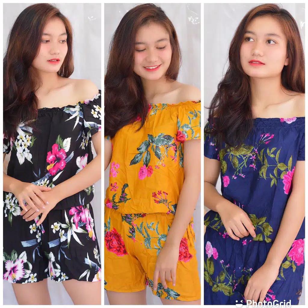 Grosir Jumpsuit Jamsut Bali Model Sabrina Motif Etnik dan Bunga Flower Cantik