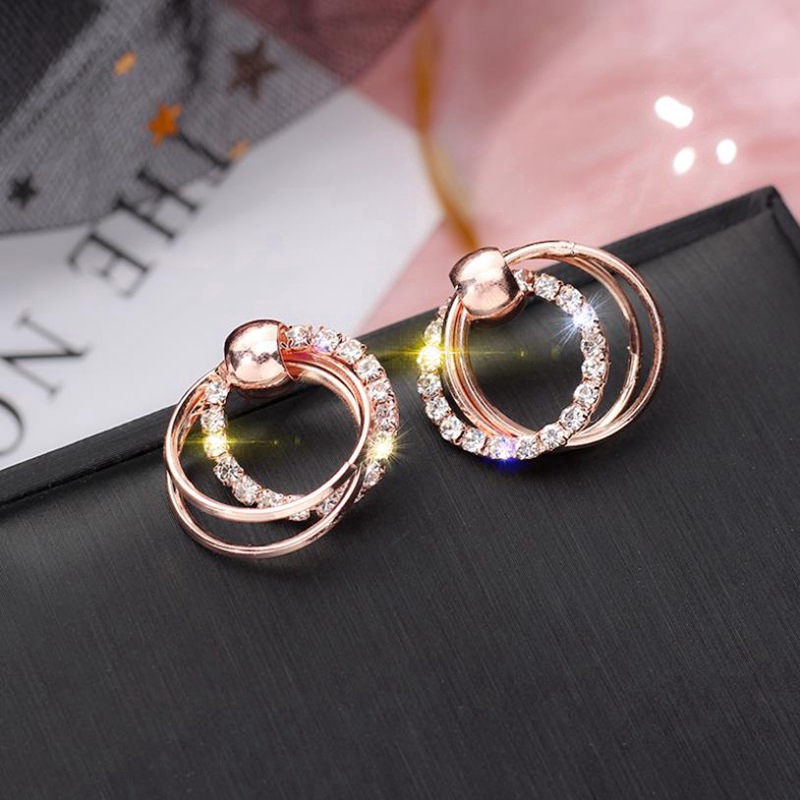 Anting Tusuk Berlian Imitasi Bentuk Bulat Warna silver Untuk Wanita