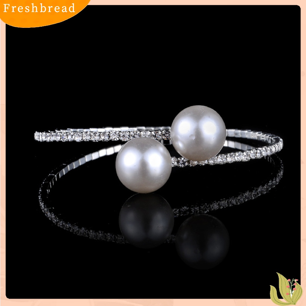 [TERLARIS]Fashion Single Row Rhinestone Inlaid Faux Pearl Opening Bracelet Women Jewelry