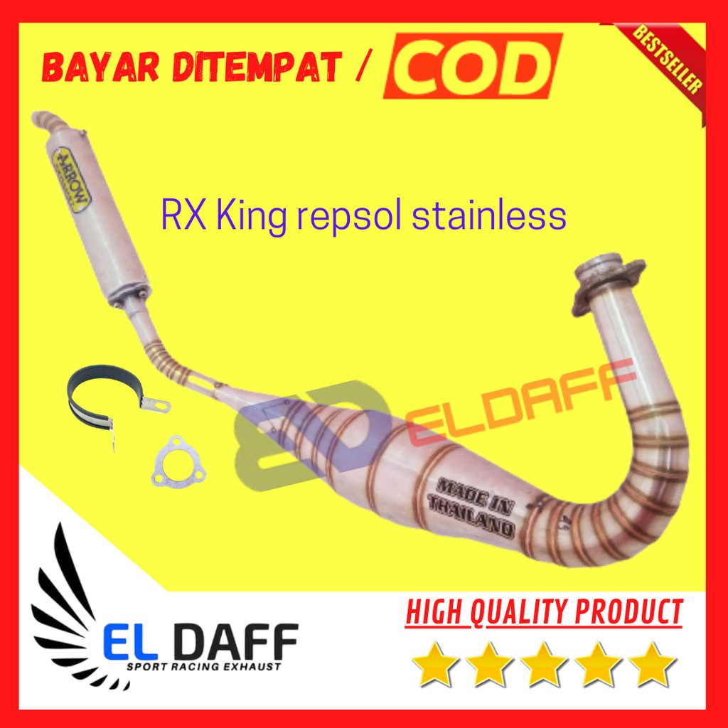Knalpot RX king repsol kolong full stainless model ninja merk arrow free ukir nama digembung knalpot