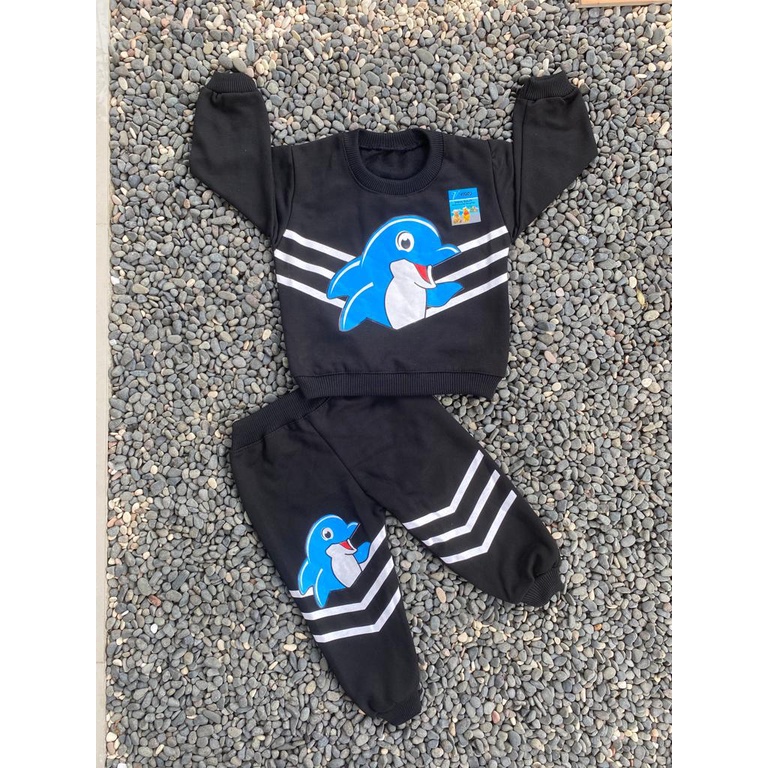 sweater bayi lucu murah motif lumba lumba setelan 1-2tahun