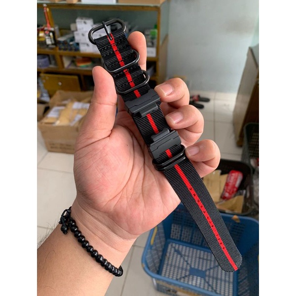 Strap Tali Jam Tangan G-shock Nato Zulu hitam list merah 24MM