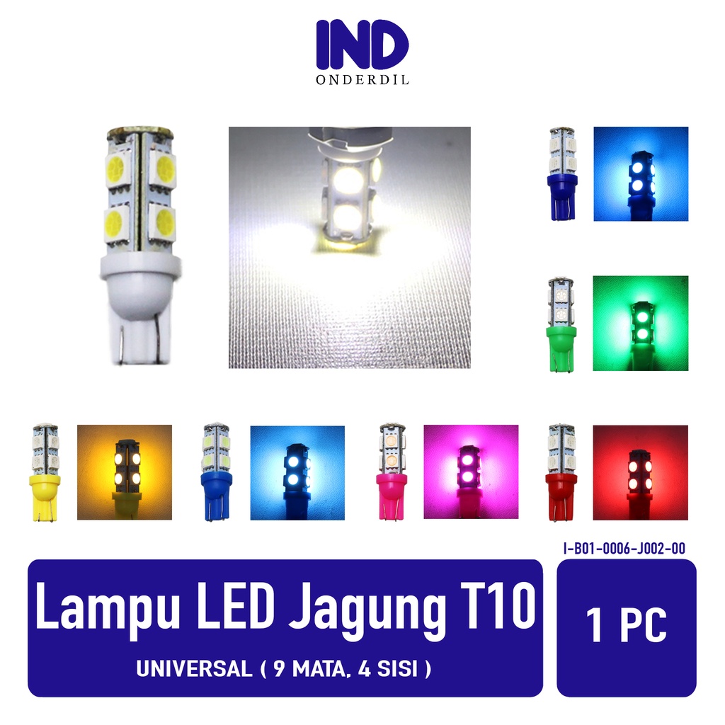 Lampu T10-T 10 LED Diam Senja Sein-Sen-Riting-Ritting Colok-Tancap Jagung 9 Mata 4 Sisi