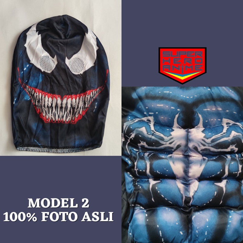 Kostum Venom Anak Import Busa Otot Baju Laki Cowok Karakter Spiderman Hitam Superhero