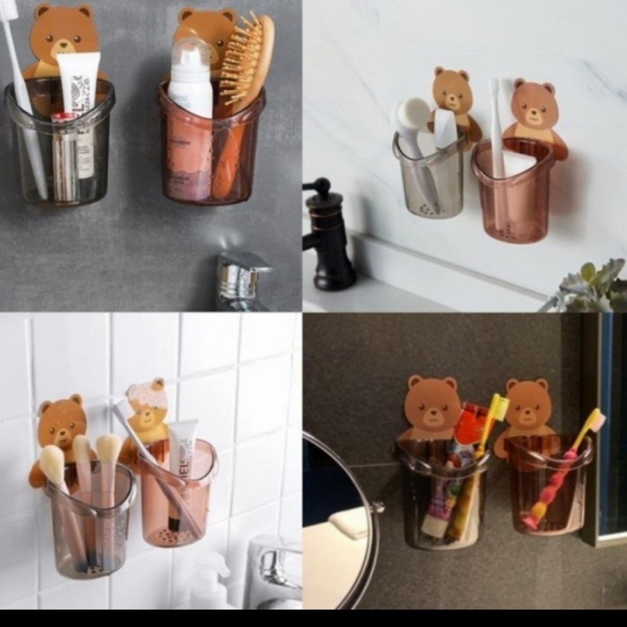 Tempat Sikat Gigi BEAR Tempel Dinding- Holder Kamar Mandi Beruang - BEAR Toothpaste Holder Storage