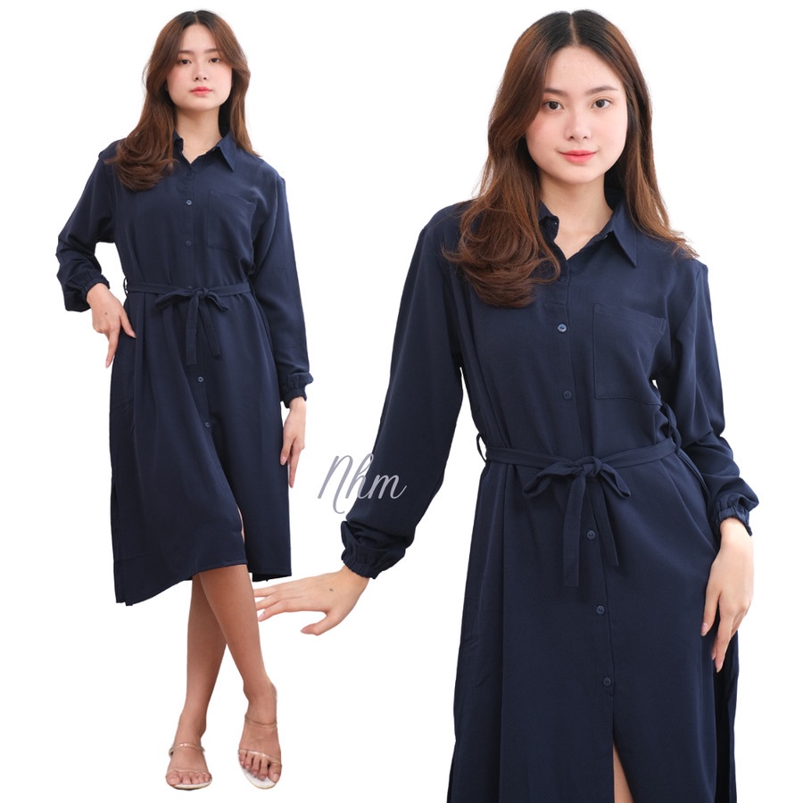 Nhm Mini Dress Wanita Polos, Tunik Kemeja Shakila