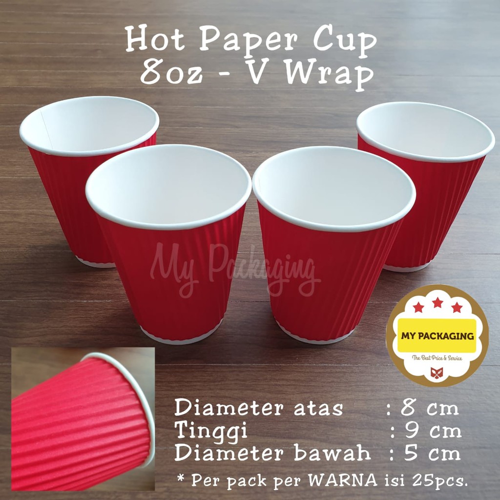 Hot Paper Cup Gelas Kopi 8oz V Wrap Barrier 210gsm TEBAL - isi 25pcs/pack