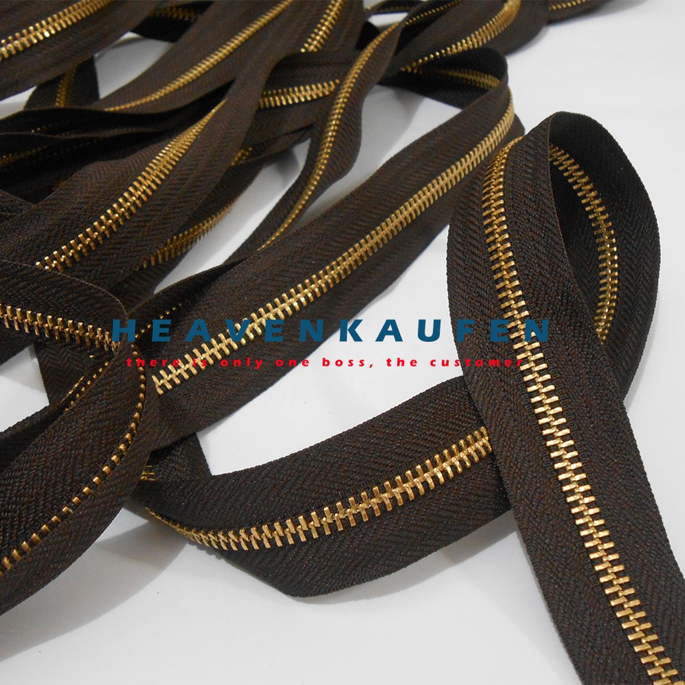 Resleting Zipper YKK Gigi Besi Meteran Coklat-Gold No. 5