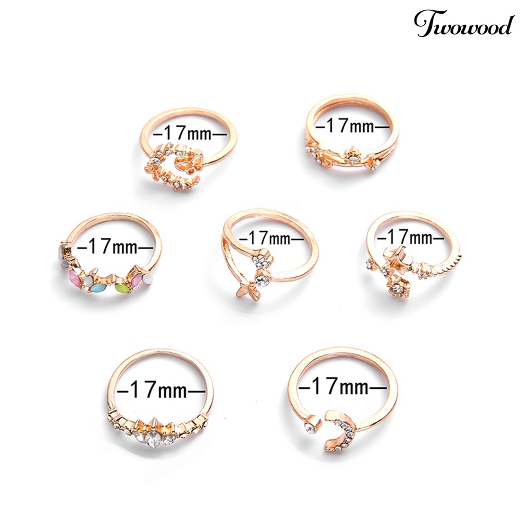 Twowood 7Pcs Ladies Ring Comfortable Not Easy to Break Lightweight Butterfly Flowers Opening Ring for Outdoor