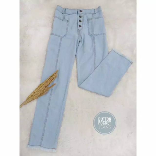 Celana Wanita Pocket Button Jeans