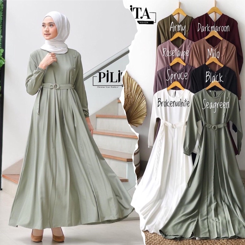 Manya Dress Gamis Wanita Muslim - Maxy Dress Belt - Dress Wanita - Fashion Dewasa