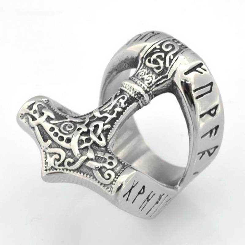 Cincin Desain Palu Thor Gaya Nordic Vintage Untuk Pria