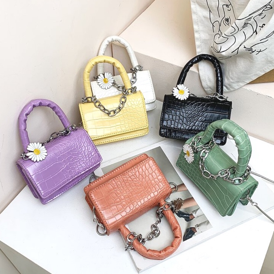 [ Clearance Sale! ] Tas Selempang Wanita Sling Bag Croco With Daisy Rantai Import