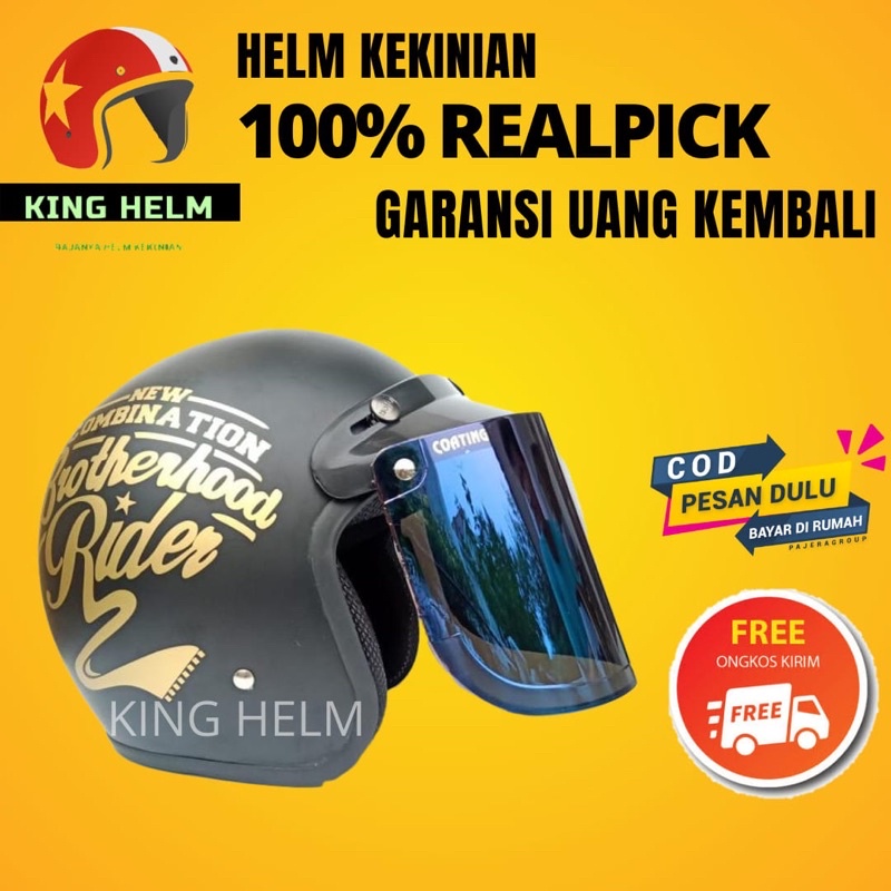 Helm Bogo Retro Classic Klasik Jadul Sni Wanita Pria Dewasa Keren Ukuran M L Warna Hitam doff Kuning