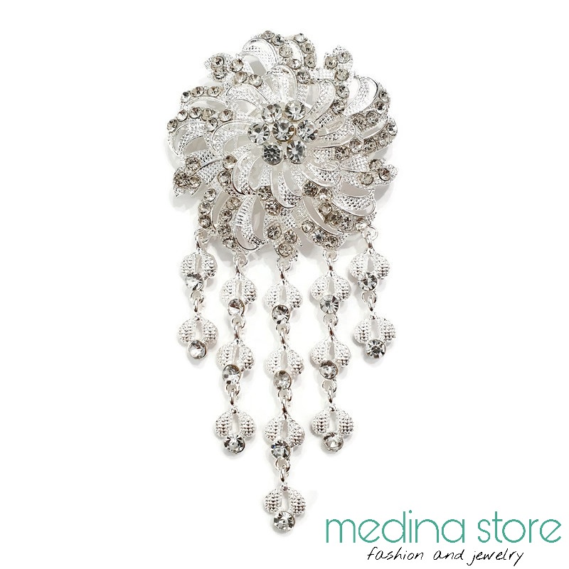 Bros Kebaya Mewah/Bros Besar Elegant/Bros Jurai/Bros Cantik Mewah Murah/Bros Permata Mawar-New B - Putih