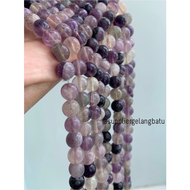 Batu alam FLUORITE QUARTZ DOFF 10mm ungu bening asli tanpa pewarnaan