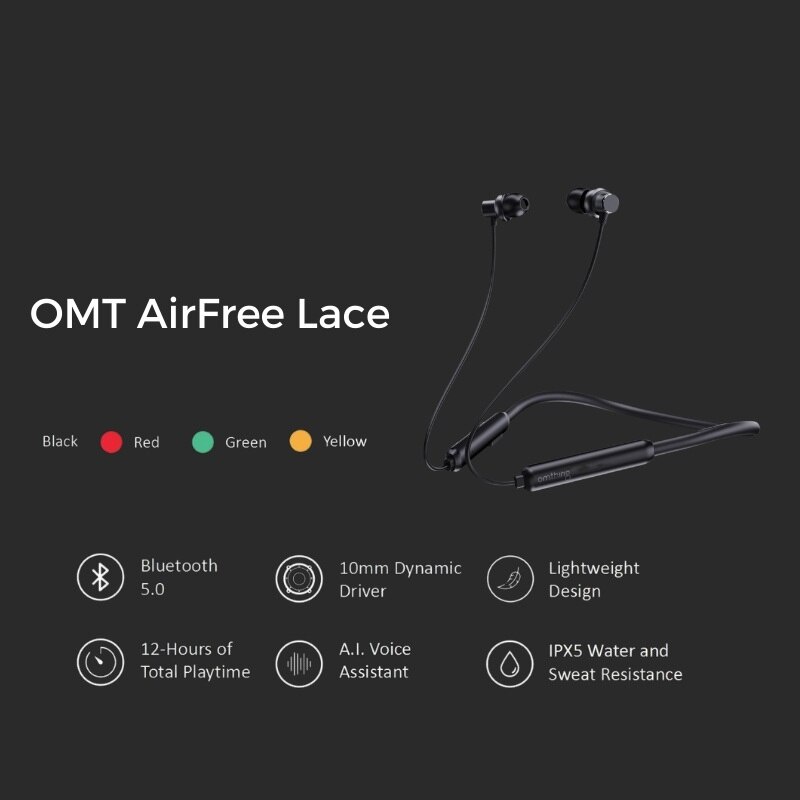 1MORE Omthing AirFree Lace Neckband Wireless Bluetooth Headphones HQ Micphone 10mm Dynamic EarBuds