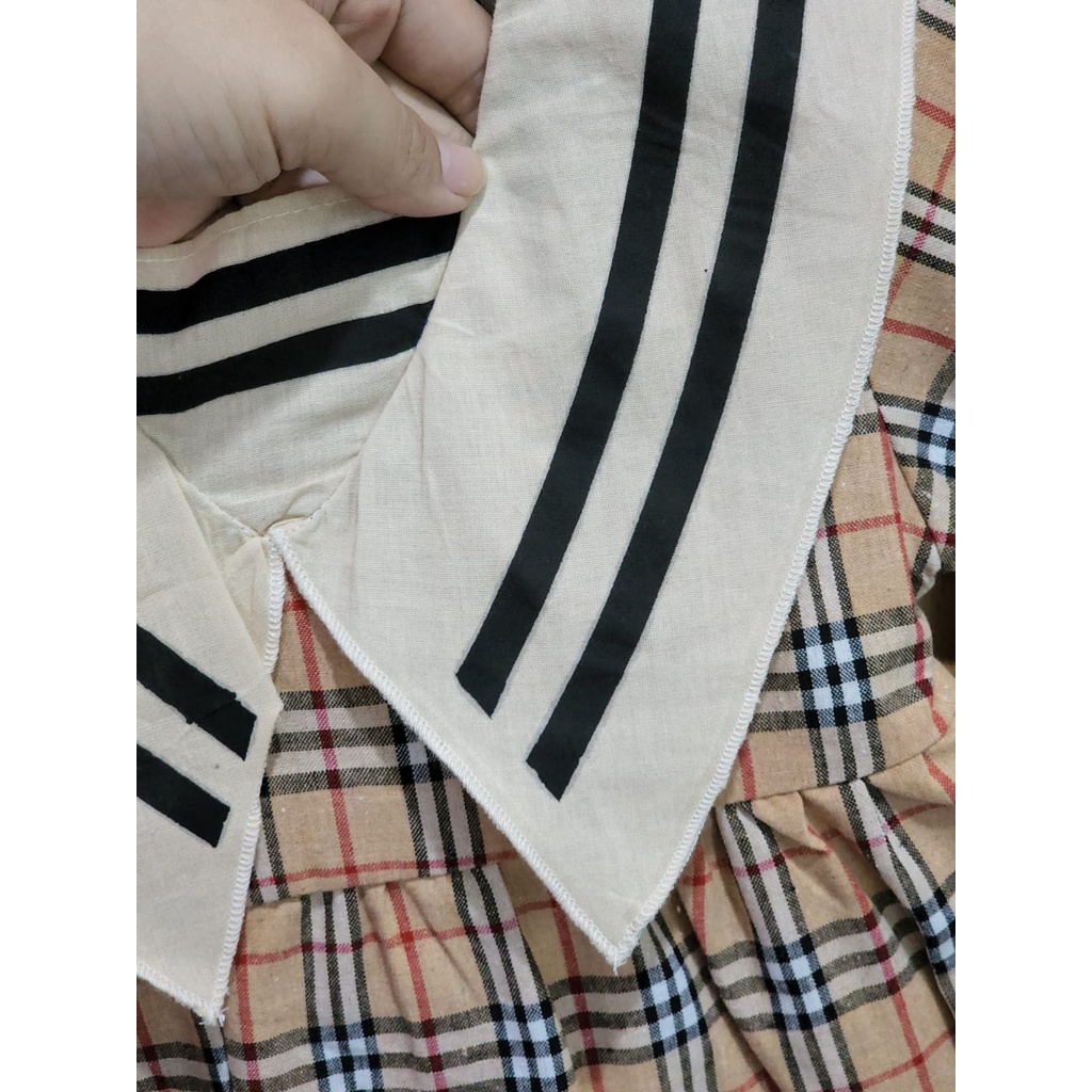 Setelan Jeans Burberry 0M-3Y Setelan Kemeja Kotak Kotak Celana Jeans Setelan Fashion Anak Perempuan Import High Quality CBKS