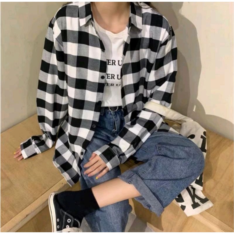 flanel wanita panjang kemeja flannel best seller