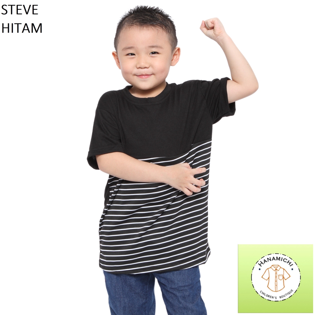 Hanamichi STEVE Kaos  Anak Motif Salur Lengan Pendek