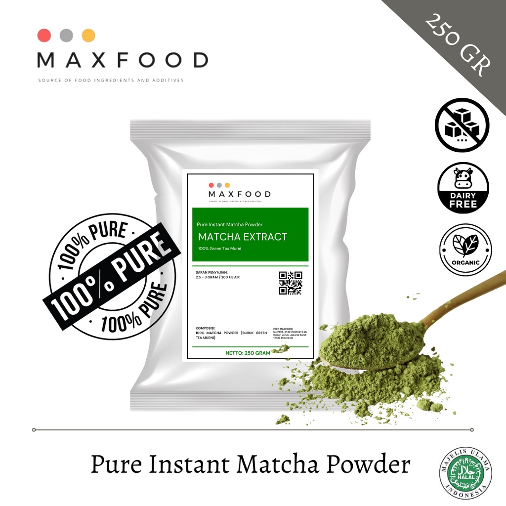 

MAXFOOD - Pure Instant Matcha Extract Powder / Bubuk Green Tea Murni 250 Gr