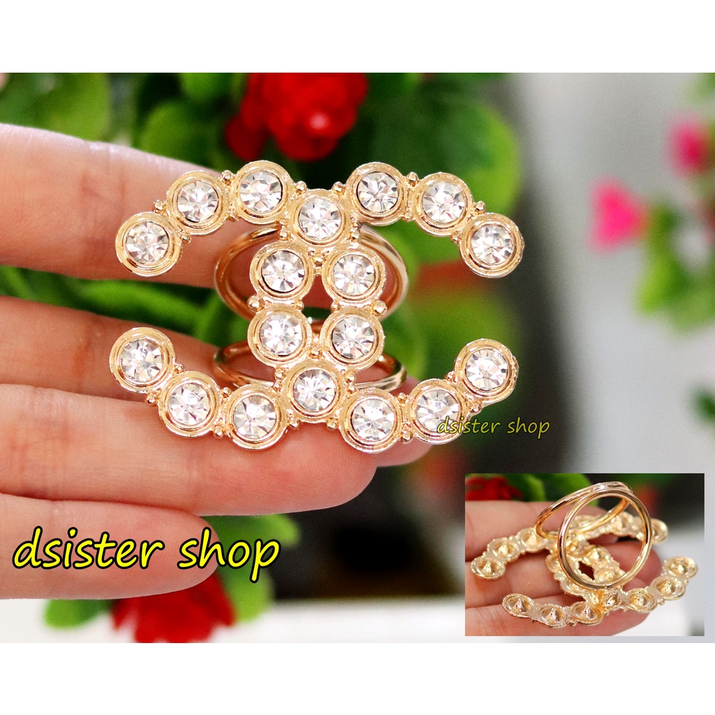 Bros Cincin Part 1 Ring Hiasan Aksesoris Syal Hijab HURUF Permata Hitam Putih-Ring Emas C PB Bulat