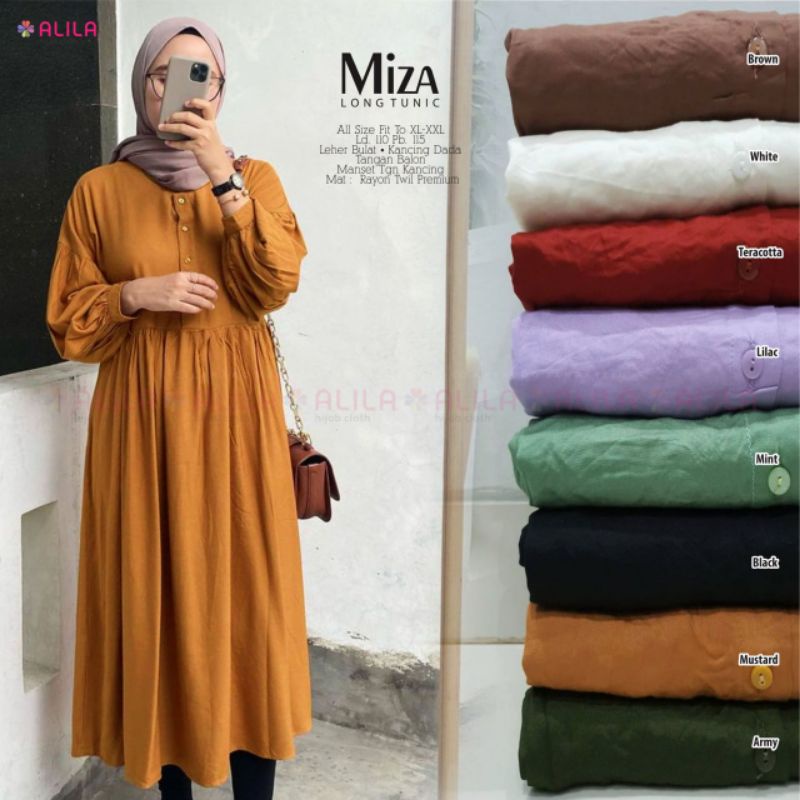 MIZA LONG TUNIC BERLABEL ALILA / LONG TUNIK POLOS BERBAHAN RAYON TWILL PREMIUM / ATASAN WANITA POLOS