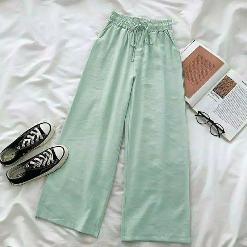 Celana Kulot Rayon Wanita Loose Cullote Pants Homewear 001/ Celana Panjang Kulot Linen Rami Highwaist Pinggang Karet Wide Leg Cullote 552