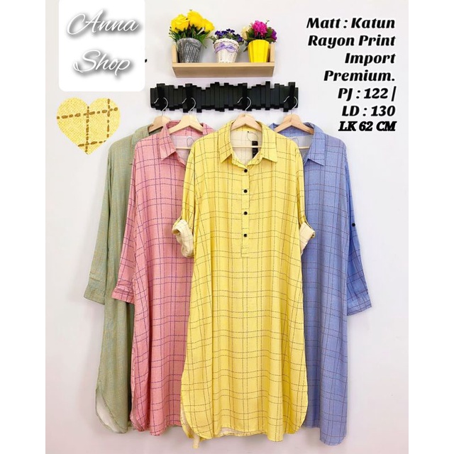 atasan baju wanita model kemeja tunik kotak jumbo ld 130 cm