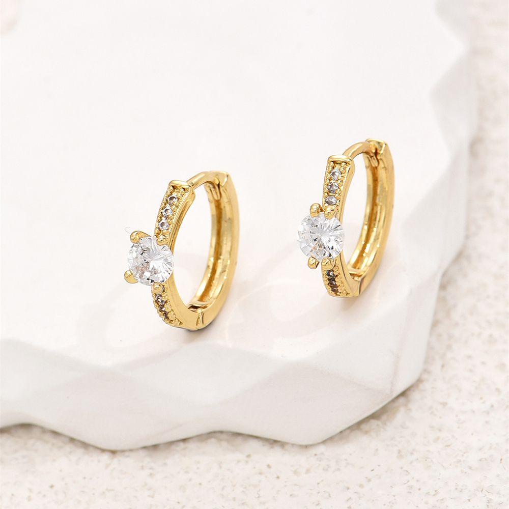 Preva Huggie Hoop Earrings Fashion Cubic Zircon Perhiasan Hadiah Lingkaran Bulat Geometris