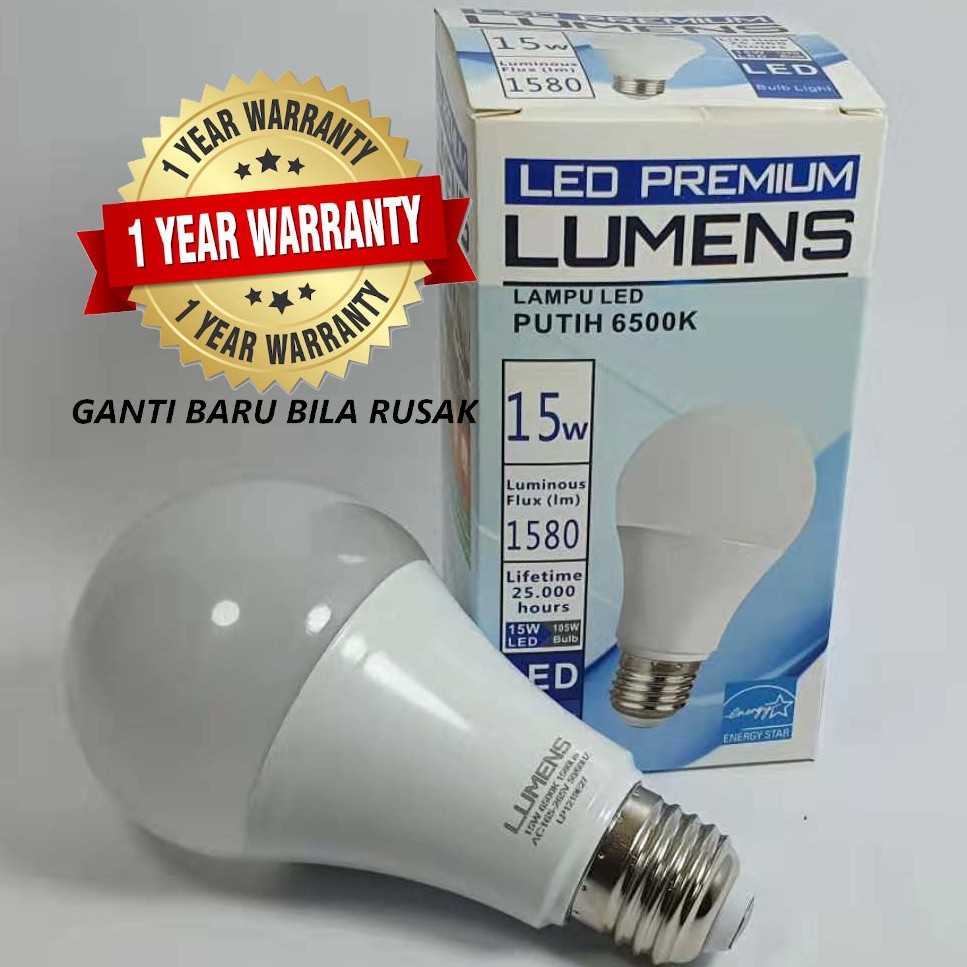 Lampu LED LUMENS 15w 15 watt 15watt putih TERANG MURAH, 110++ Lm/W