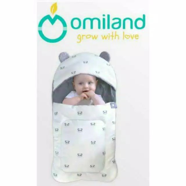 Selimut Topi  Omiland Panda Sleeping Bag Abu Abu  Bedong Bayi  OWS2141- Bayi Online Shop