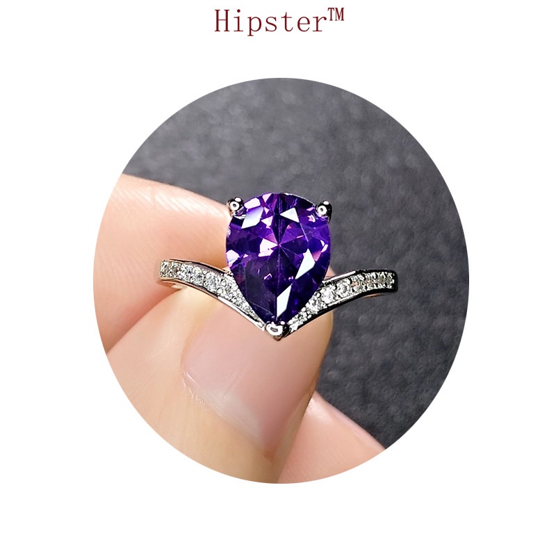 New Best-Selling Hot-Selling Inlaid Amethyst Drop-Shaped Adjustable Ring