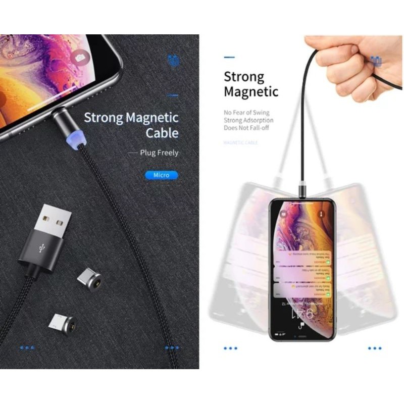 Kabel Data Magnetic Magnetik M3 in 1 Cable Charger Micro USB Lightning Type-C