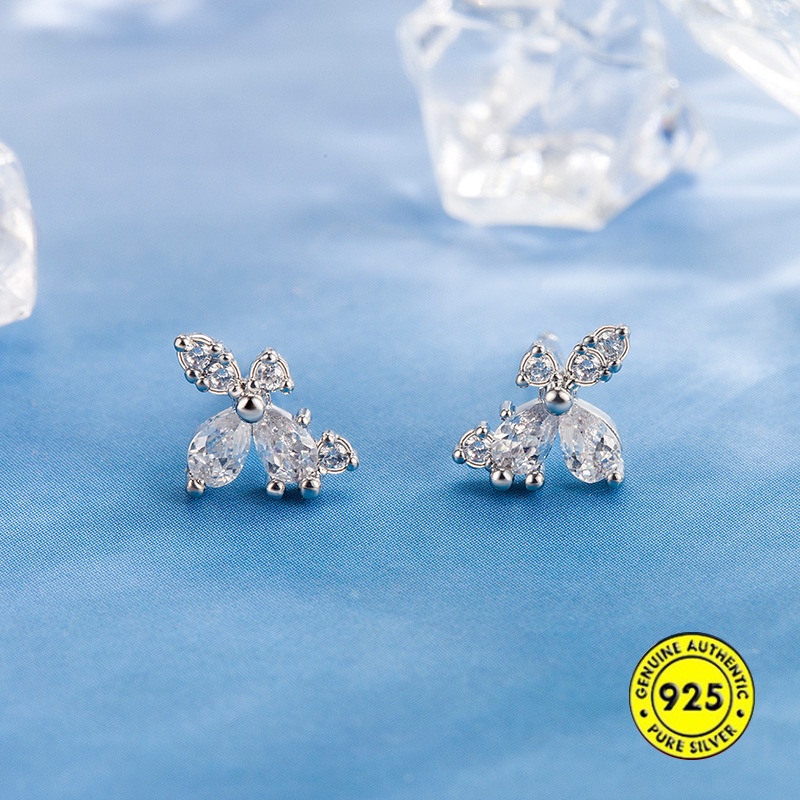 Anting Bahan Sterling Silver Aksen Zircon Untuk Wanita