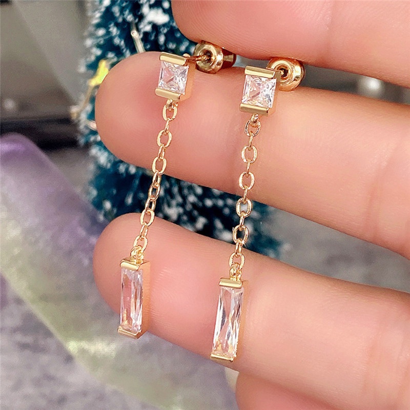 Anting Rantai Geometris Cubic Zirconia Serbaguna Untuk Wanita