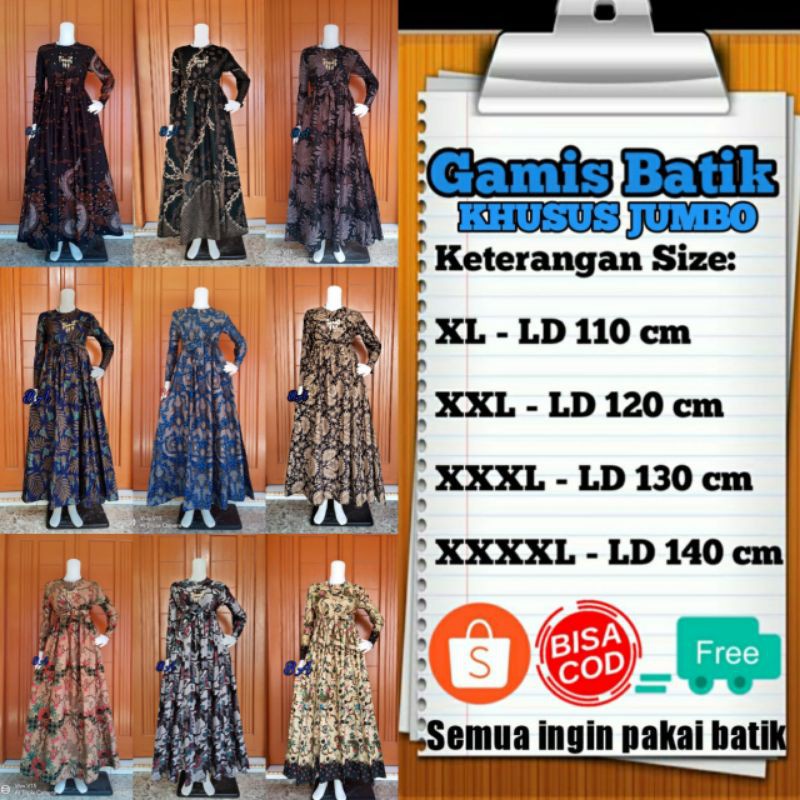 GAMIS BATIK JUMBO LD 110 LD 120 LD 130 LD 140 SUPER JUMBO MOTIF TERBARU 2020 TERLARIS|BISA COD