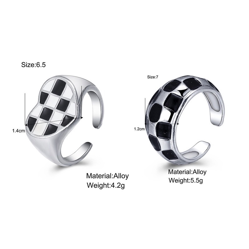 Simple Chess Pattern Mirror Wide Side Women Ring Love Heart Metal Ring Personalized Jewelry Accessories