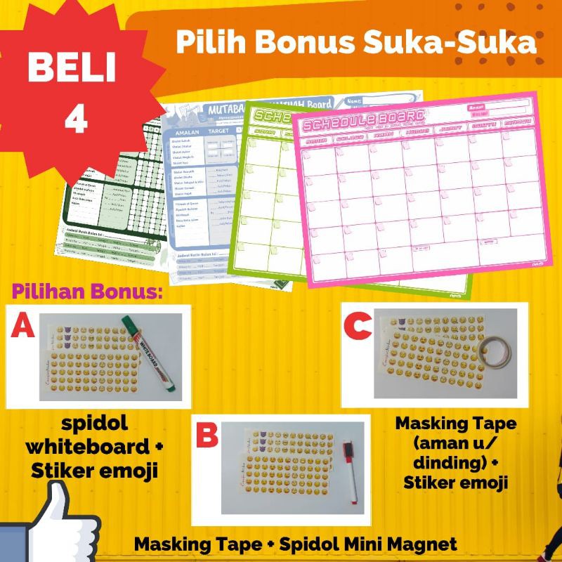

Beli 4 PILIH BONUS SUKA-SUKA Mutabaah Schedule Board Planner Ibadah