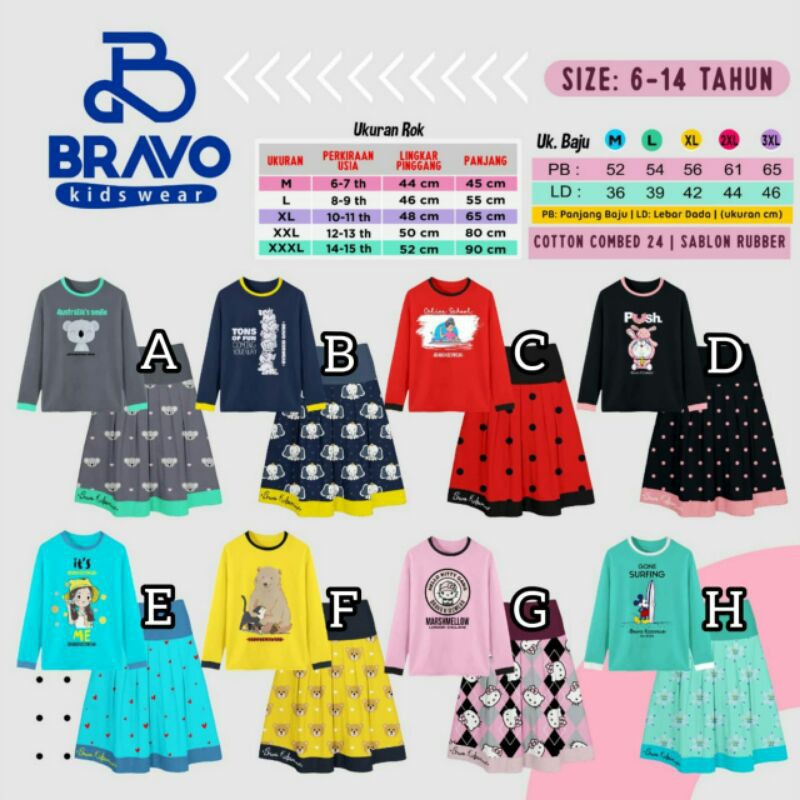 ST20 BRAVO setelan rok anak setelan kaos anak perempuan umur 4-14 tahun